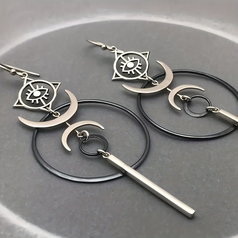 Men's Punk Crescent Drop Earrings Evil Eyes